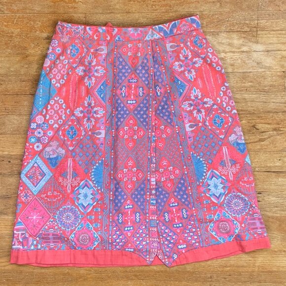 Vintage Skirt Reversible Plain & Print Two Side Wrap Hand Tailored 1970s Size XS - Picture 3 of 7
